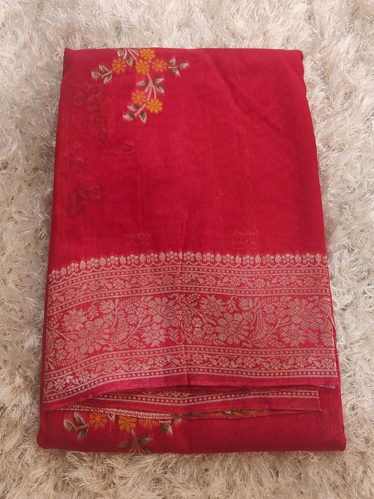 RED SEMI TASAR RESHAM WEAVED SAREE