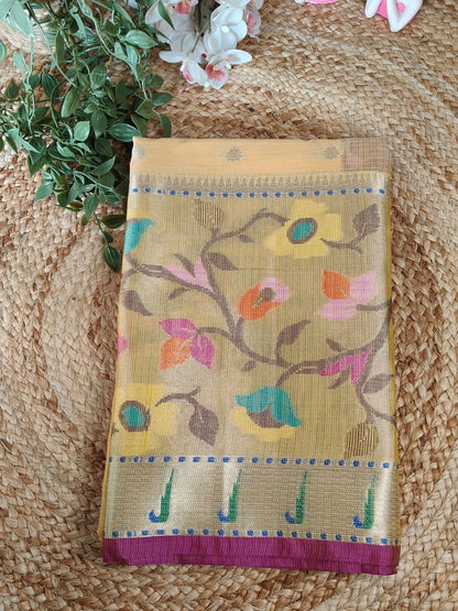 YELLOW PAITHANI KOTA CHEQUE SAREE