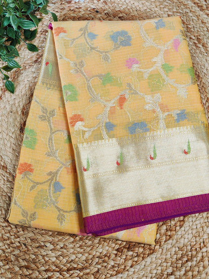 YELLOW PAITHANI KOTA CHEQUE SAREES