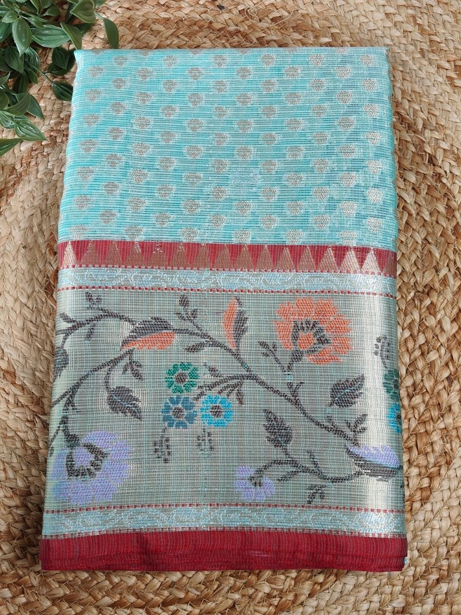 SEA GREEN PAITHANI KOTA CHEQUE SAREES