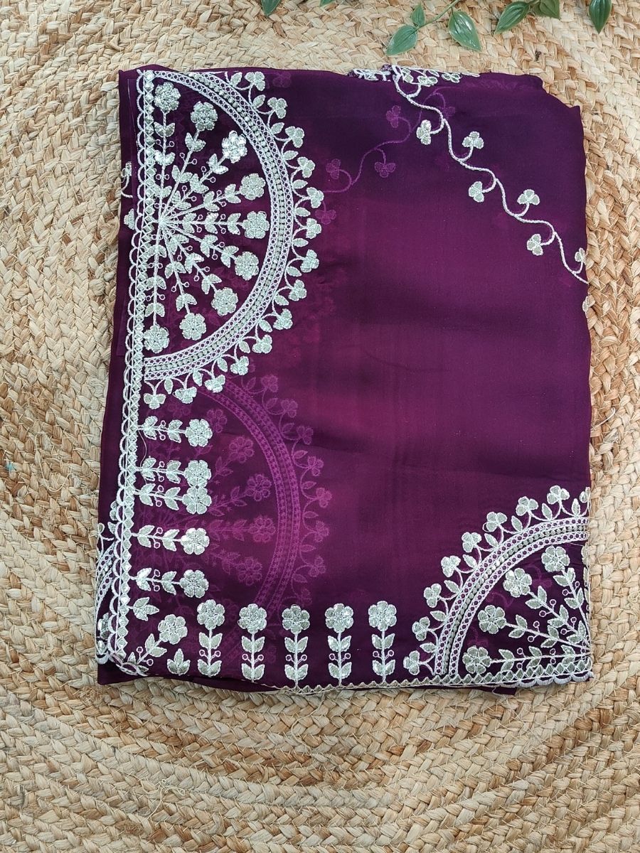 PURPLE TISSUE PITA WORK SAREE