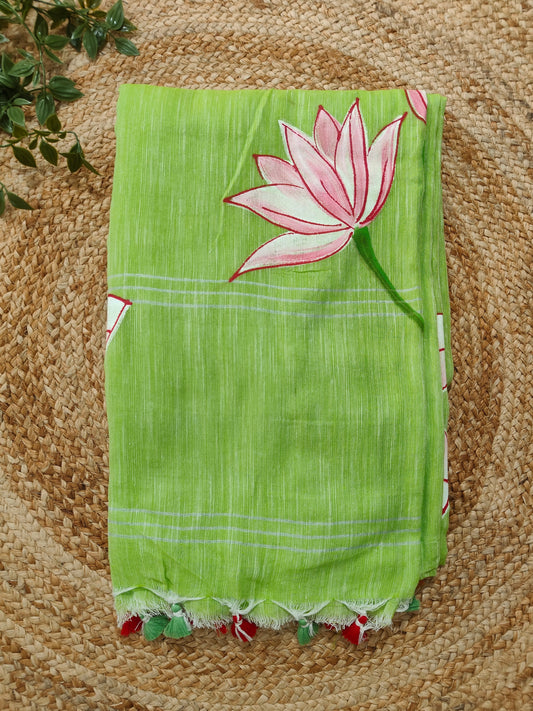 LIGHT GREEN KHADI COTTON HANDLOOM SAREE