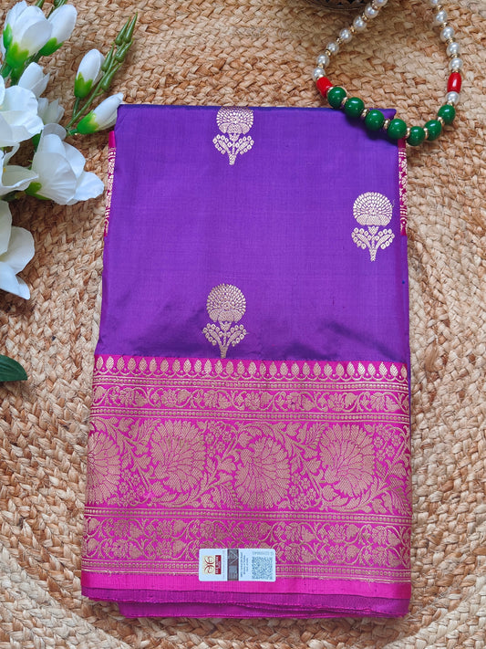 PURPLE PURE KATAN SILK SAREE WITH ANTIQUE ZARI