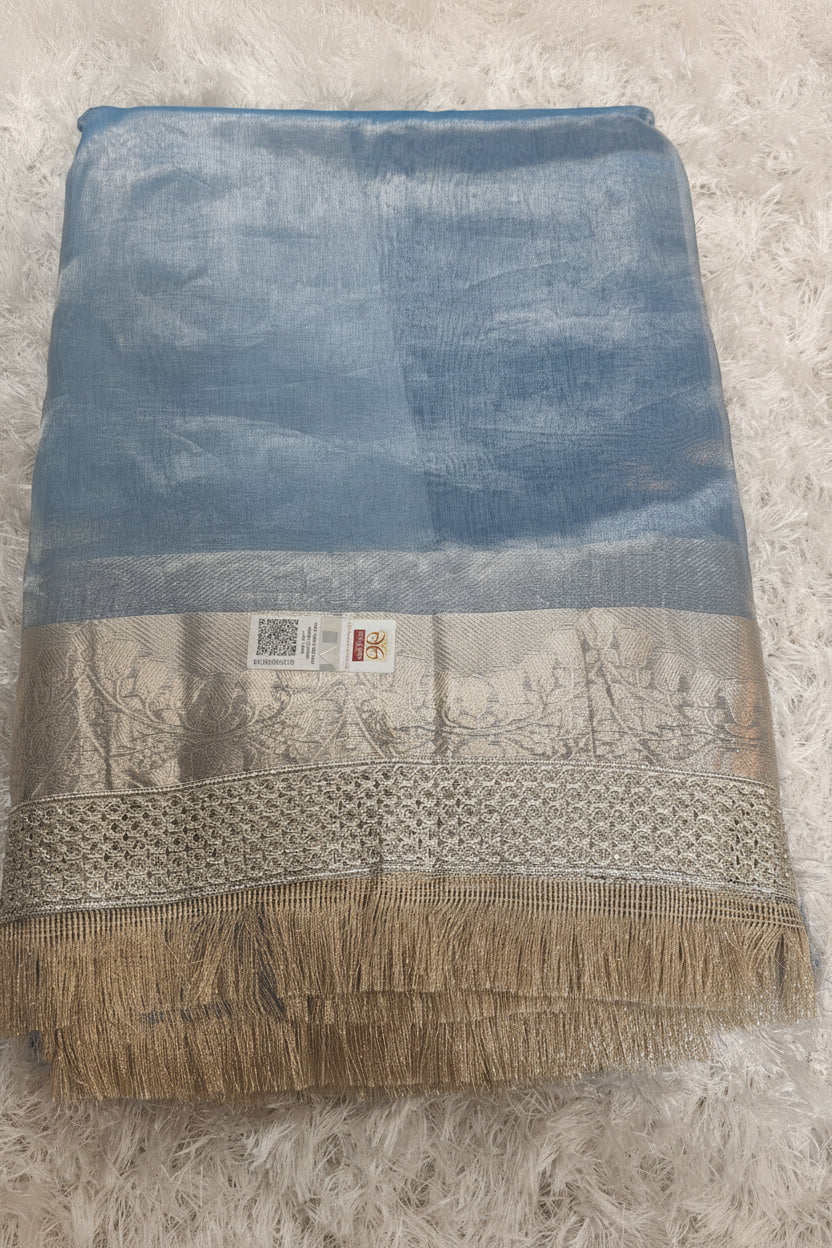 SKY BLUE PURE TISSUE MAHARANI SAREE