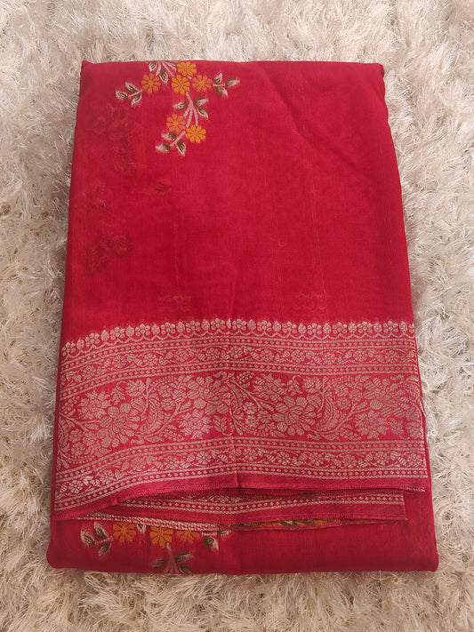 RED SEMI TASAR RESHAM WEAVED SAREE
