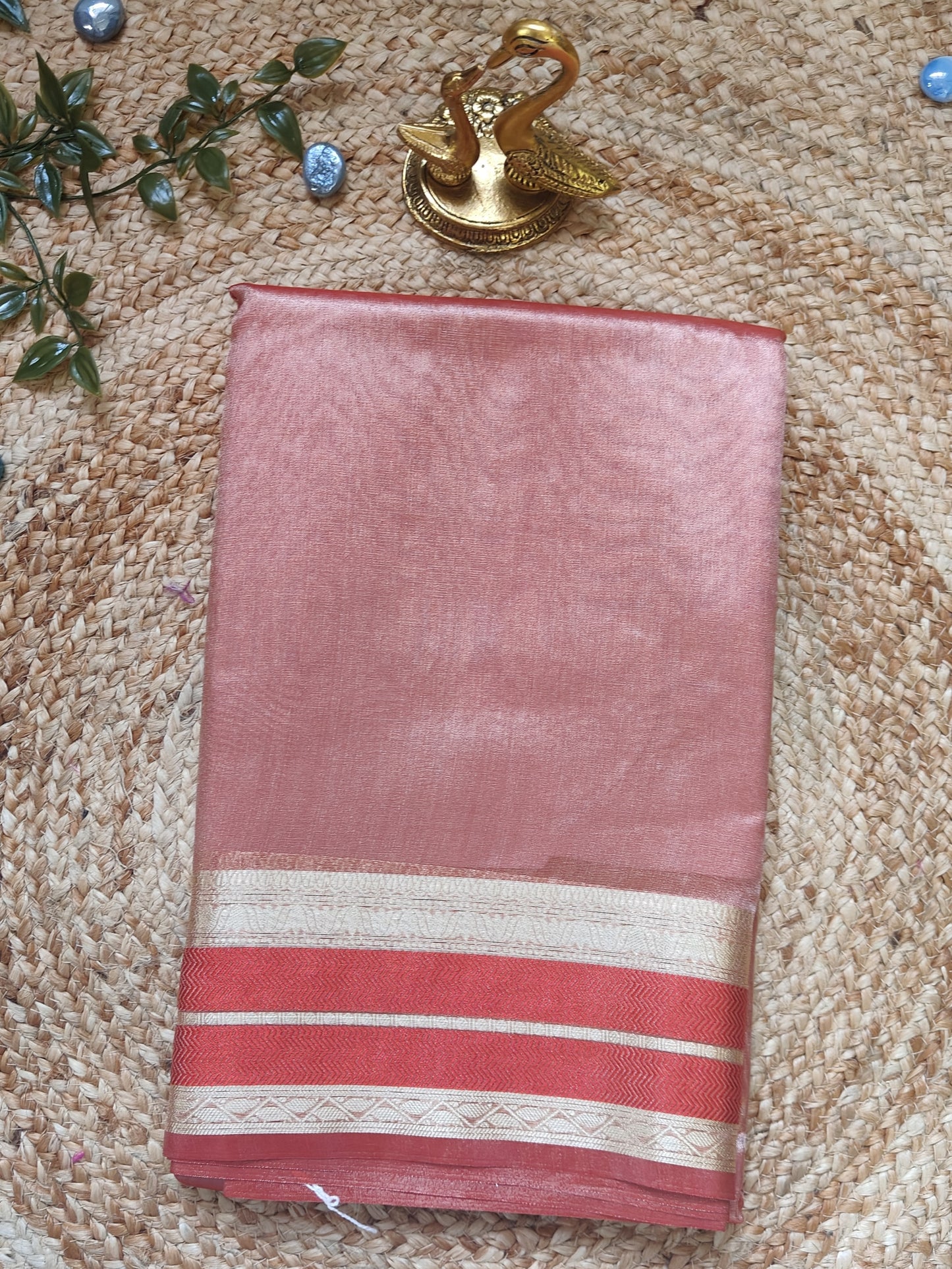 RED SEMI TISSUE SILK SAREE WITH GARHWAL BORDER