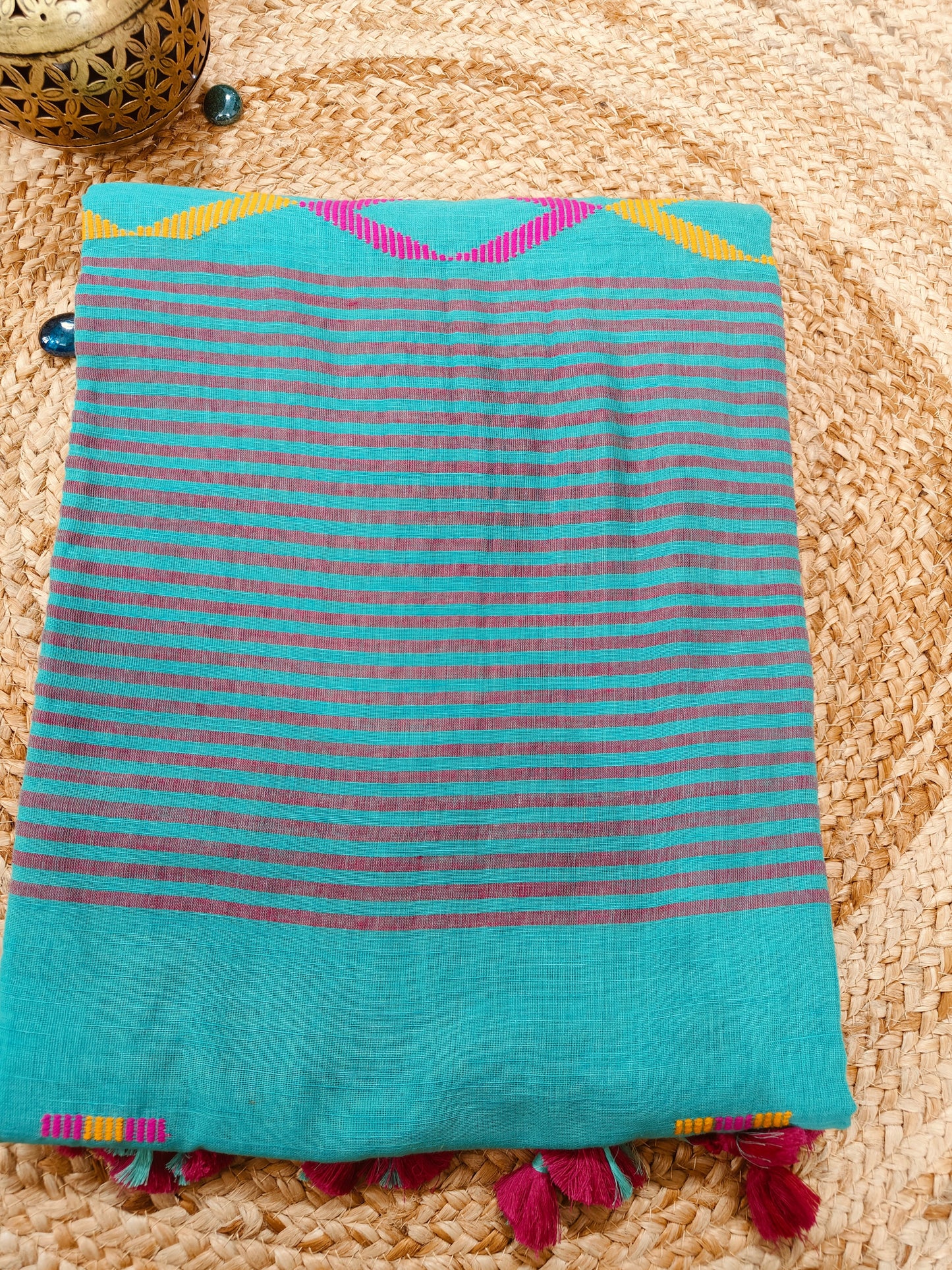 LIGHT GREEN KHADDI COTTON SAREE WITH KHICCHA WORK