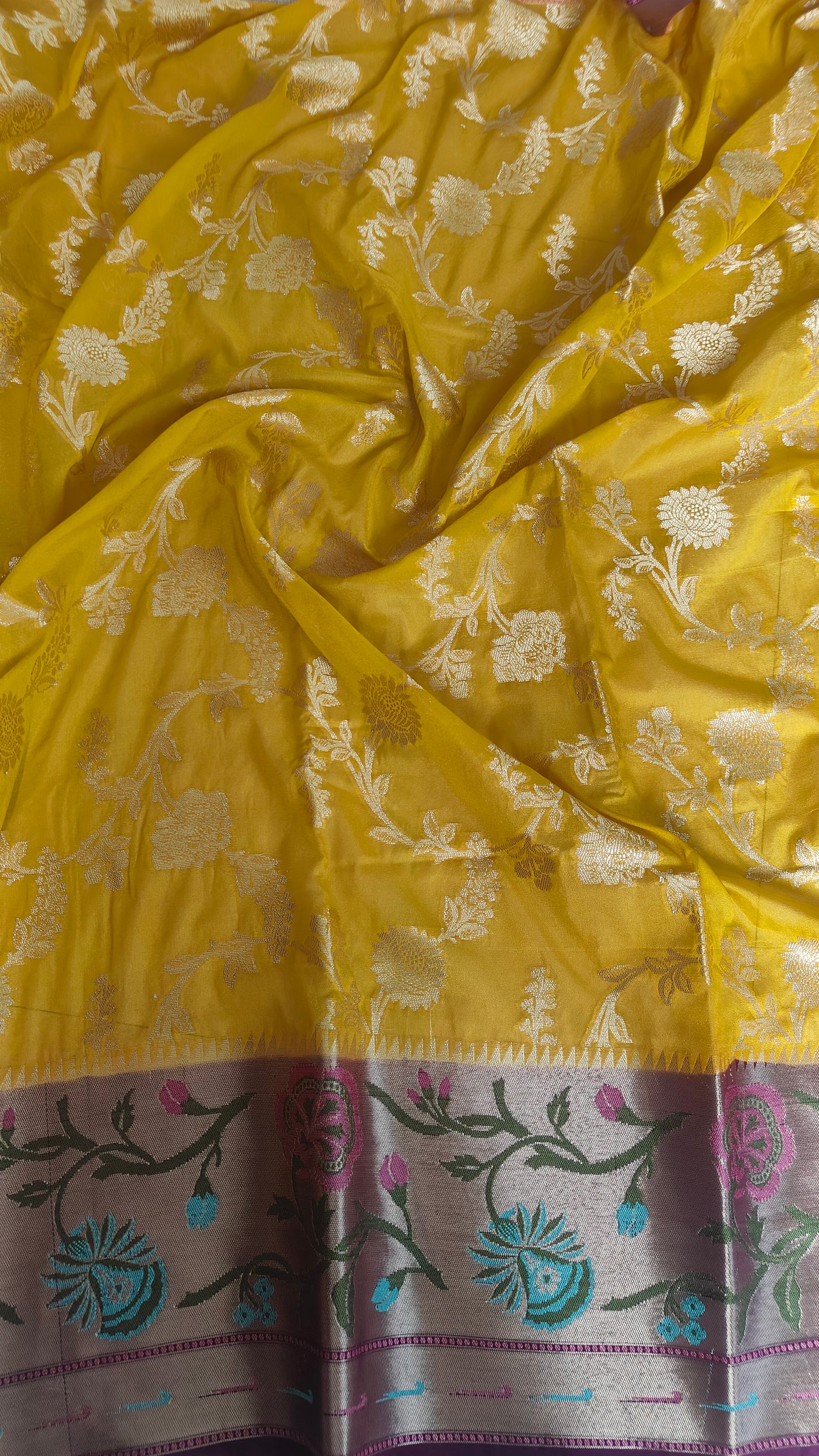 YELLOW SEMI GEORGETTE PAITHANI BORDER SAREE