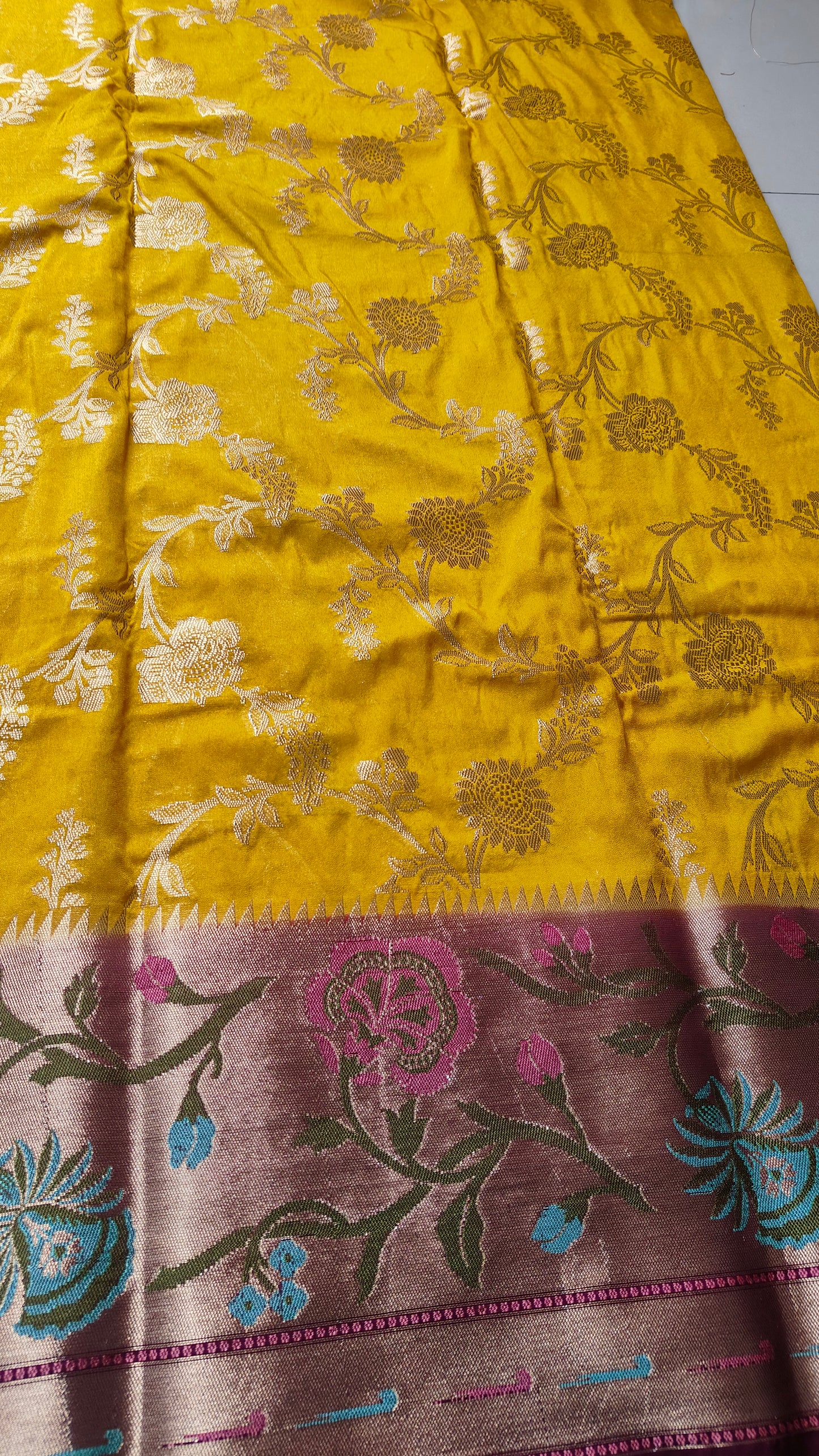 YELLOW SEMI GEORGETTE PAITHANI BORDER SAREE