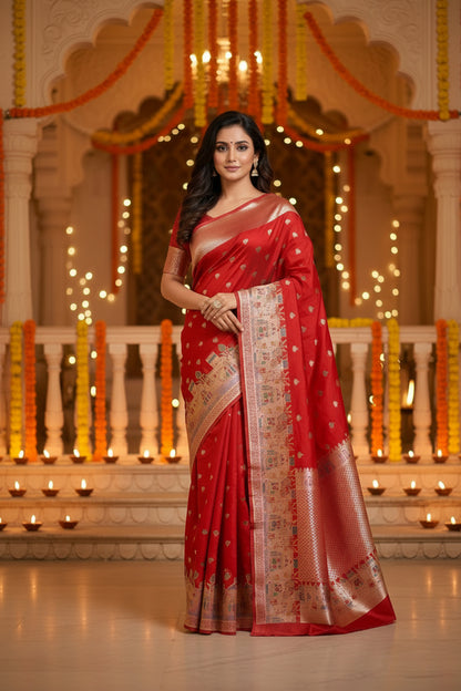 RED WARM SILK BANARASI GHAT SAREE
