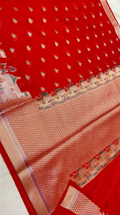 RED WARM SILK BANARASI GHAT SAREE