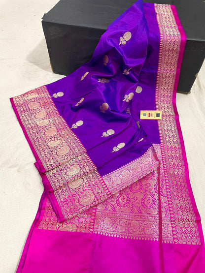 PURPLE PURE KATAN SILK SAREE WITH ANTIQUE ZARI