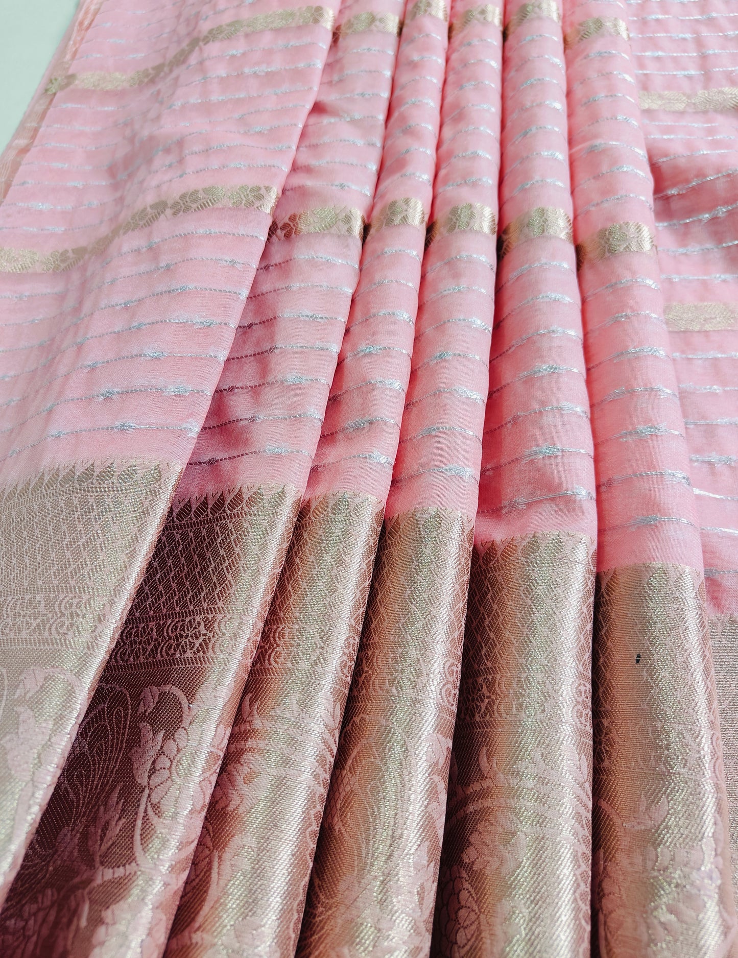 LIGHT PINK SOFT SILK SAREE WITH ZARI STRIPS