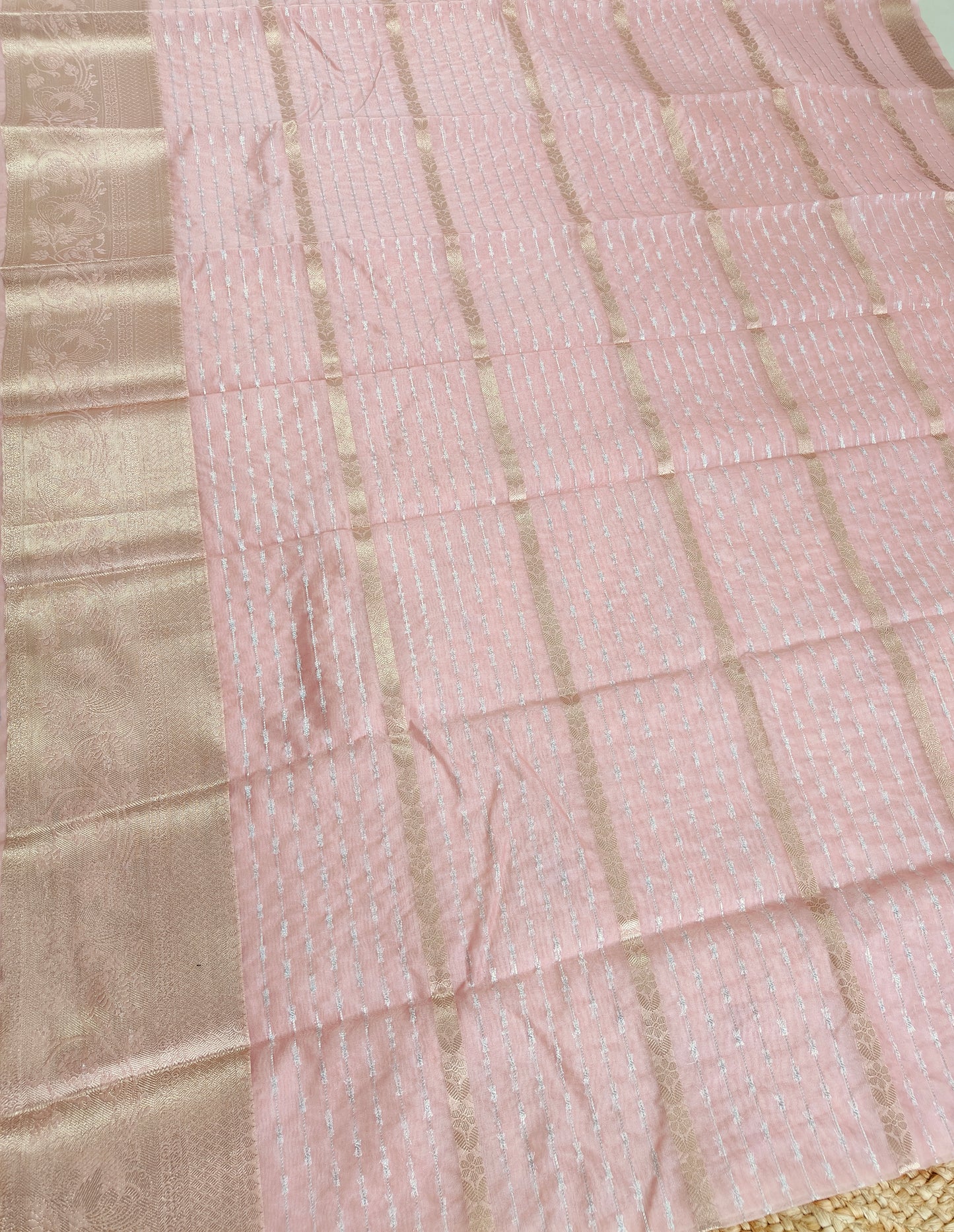 LIGHT PINK SOFT SILK SAREE WITH ZARI STRIPS