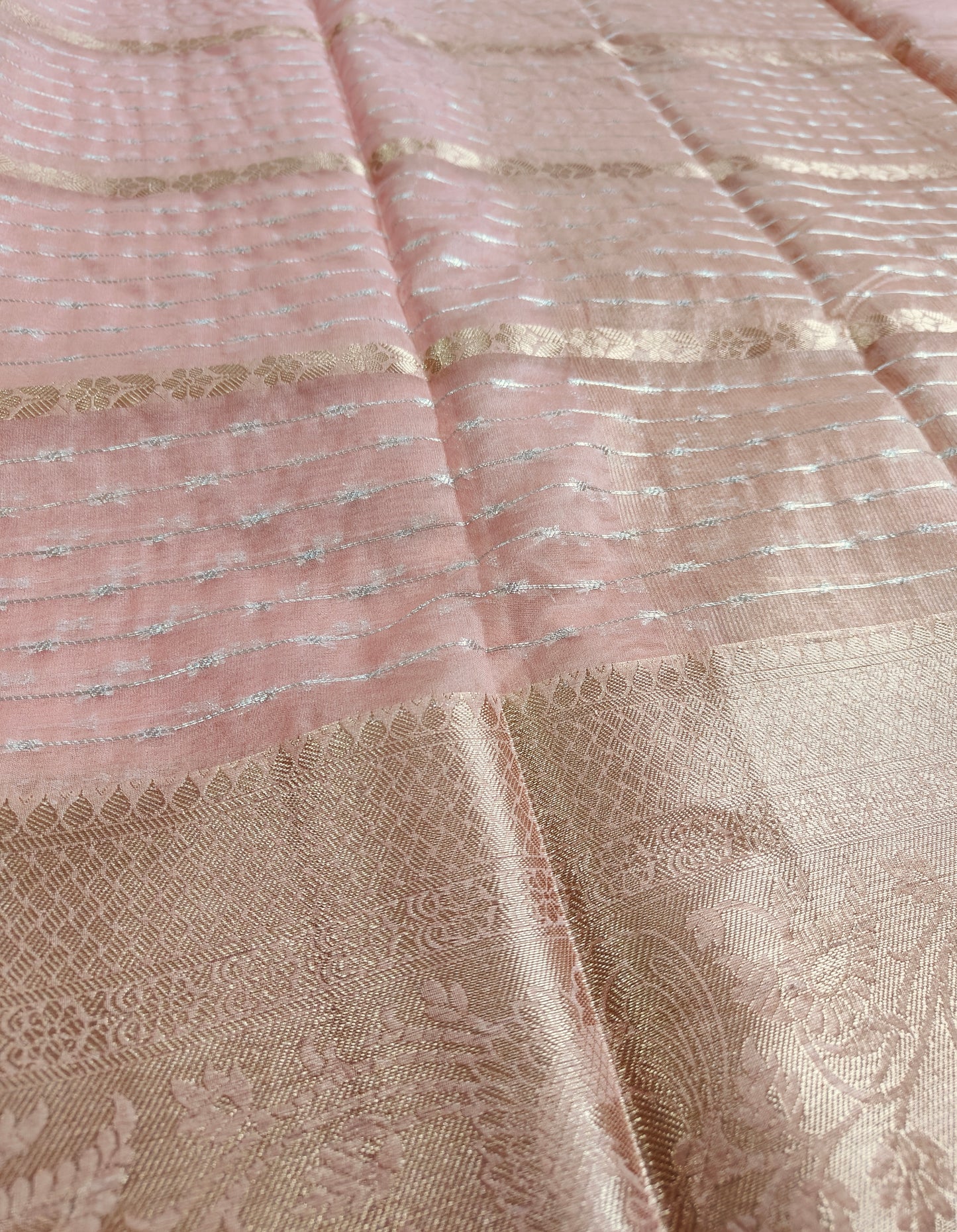 LIGHT PINK SOFT SILK SAREE WITH ZARI STRIPS
