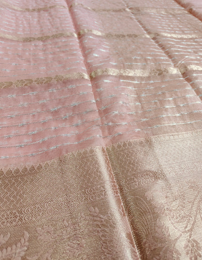 LIGHT PINK SOFT SILK SAREE WITH ZARI STRIPS