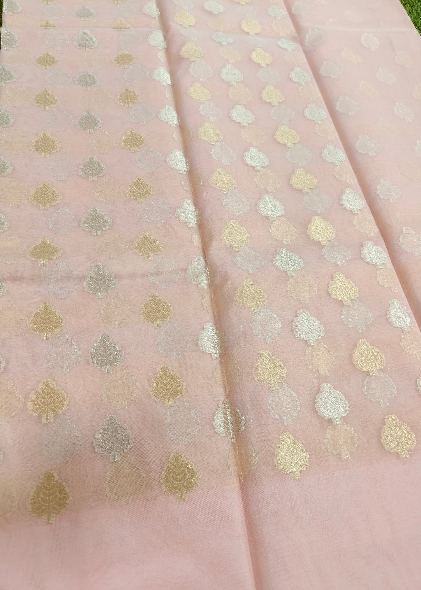 PEACH ORGANZA SILK SAREE WITH ZARI BUTTA