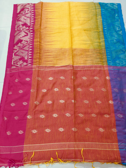 YELLOW COTTON LINEN  SAREE