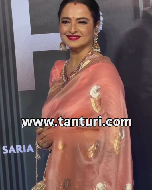 REKHA JI INSPIRED PEACH KORA ORGANZA SAREE