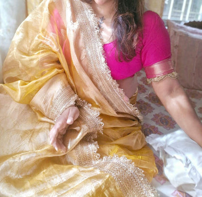 YELLOW PURE TISSUE MAHARANI SAREE