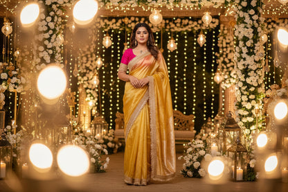 YELLOW PURE TISSUE MAHARANI SAREE