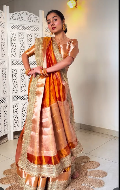 RUST ORANGE PURE TISSUE MAHARANI SAREE