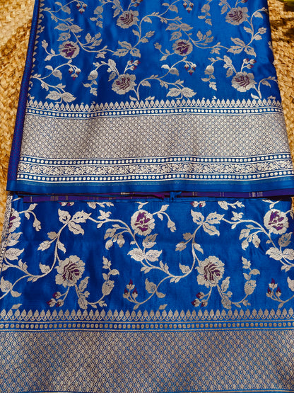 GERMAN BLUE MASHRU KATAN SAREE