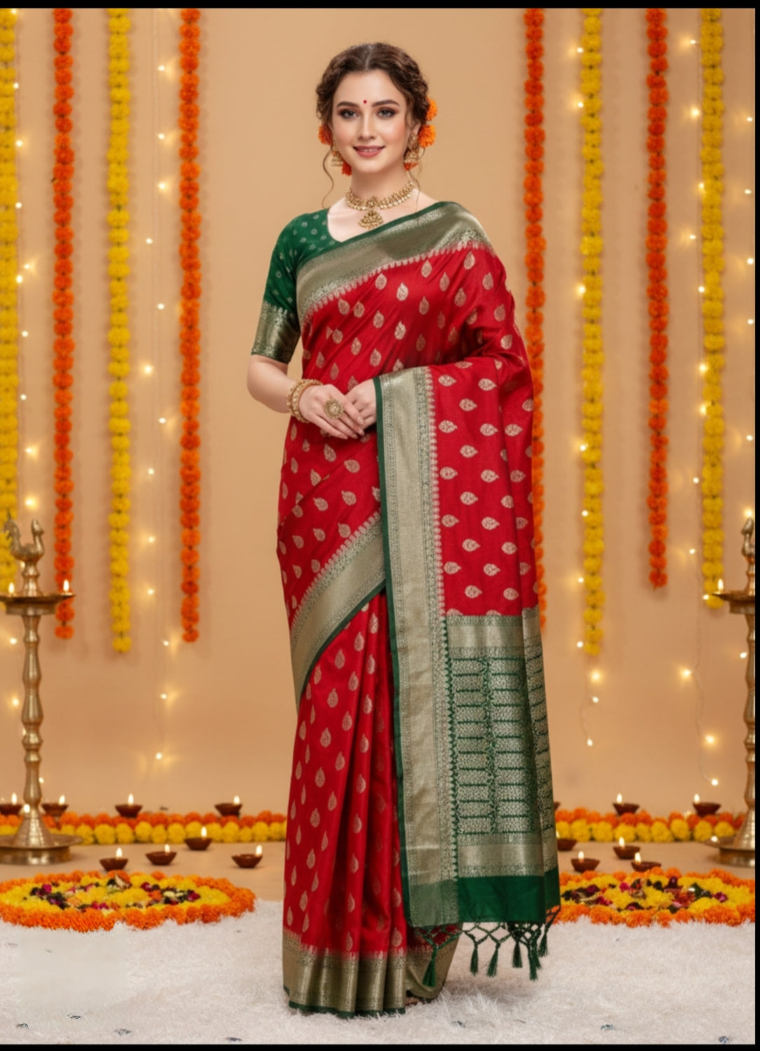RED DUPIAN SILK SAREE