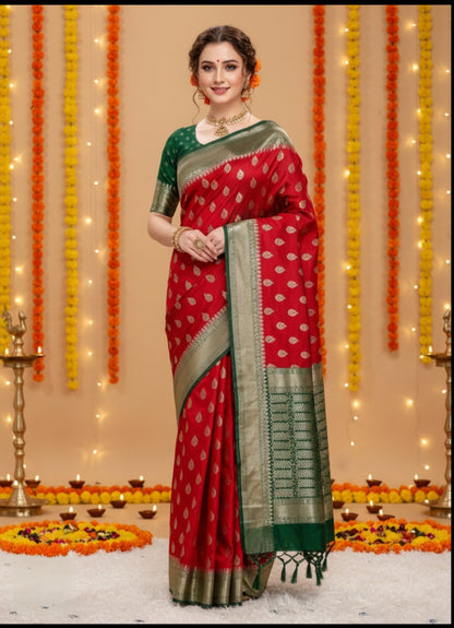 RED DUPIAN SILK SAREE