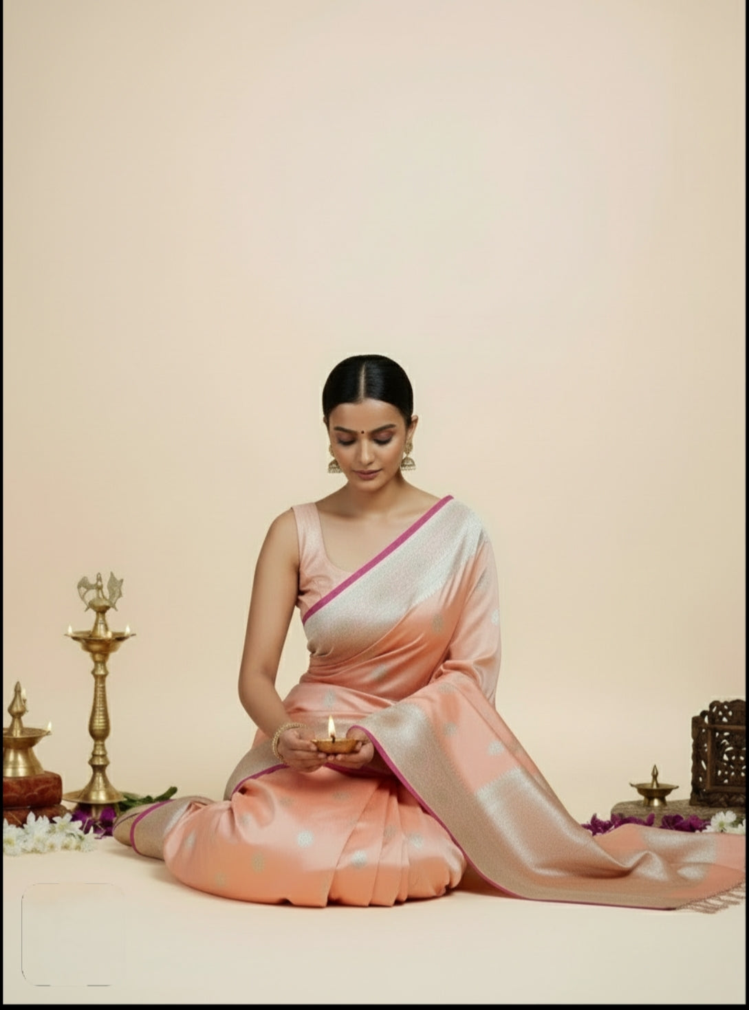 PEACH MASHRU KATAN SILK SAREE