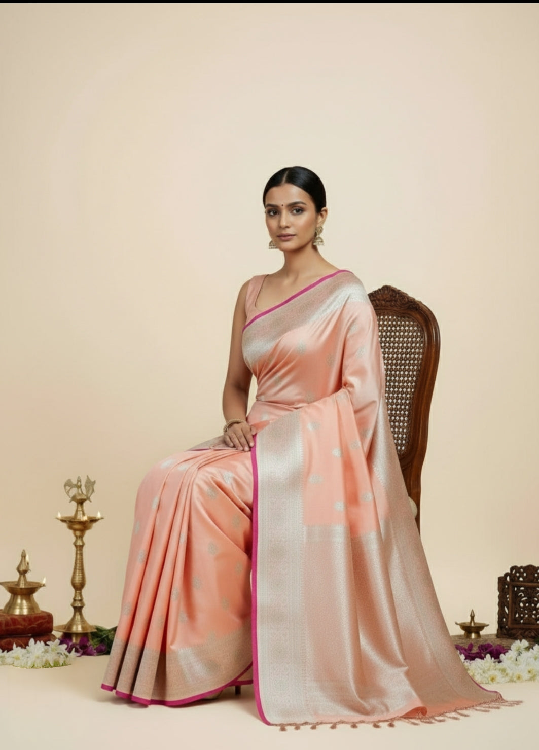 PEACH MASHRU KATAN SILK SAREE