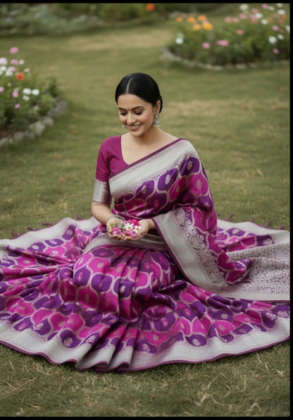 RANGKAT PURPLE MASHRU KATAN SAREE