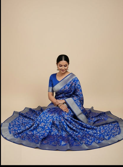 GERMAN BLUE MASHRU KATAN SAREE