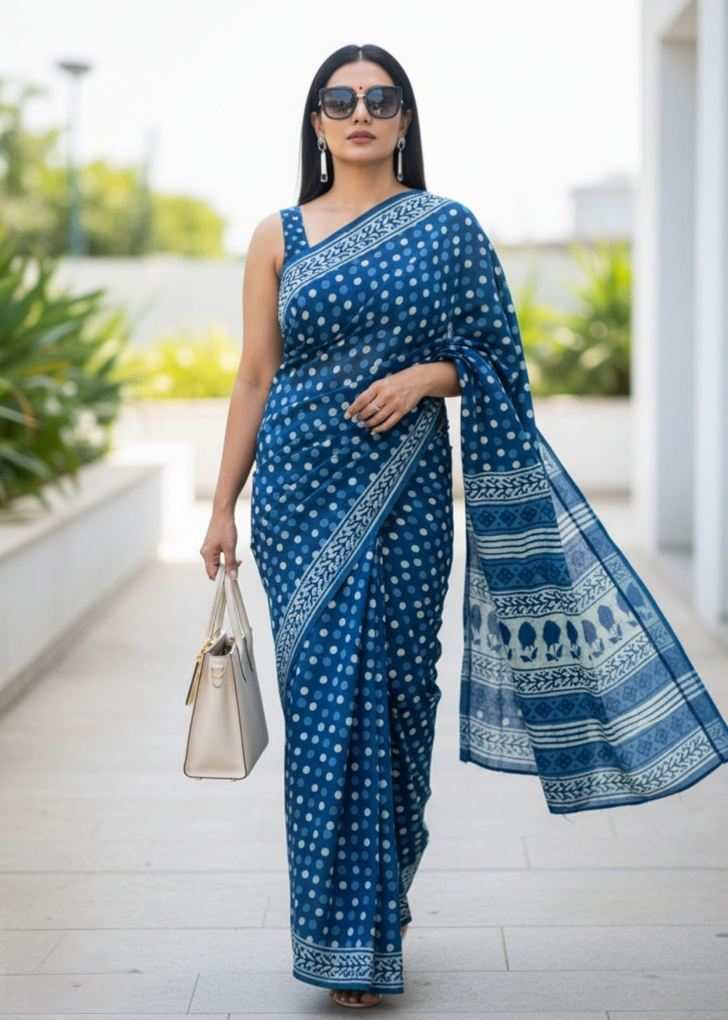 INDIGO BAGRU BOOTA PRINT COTTON SAREE