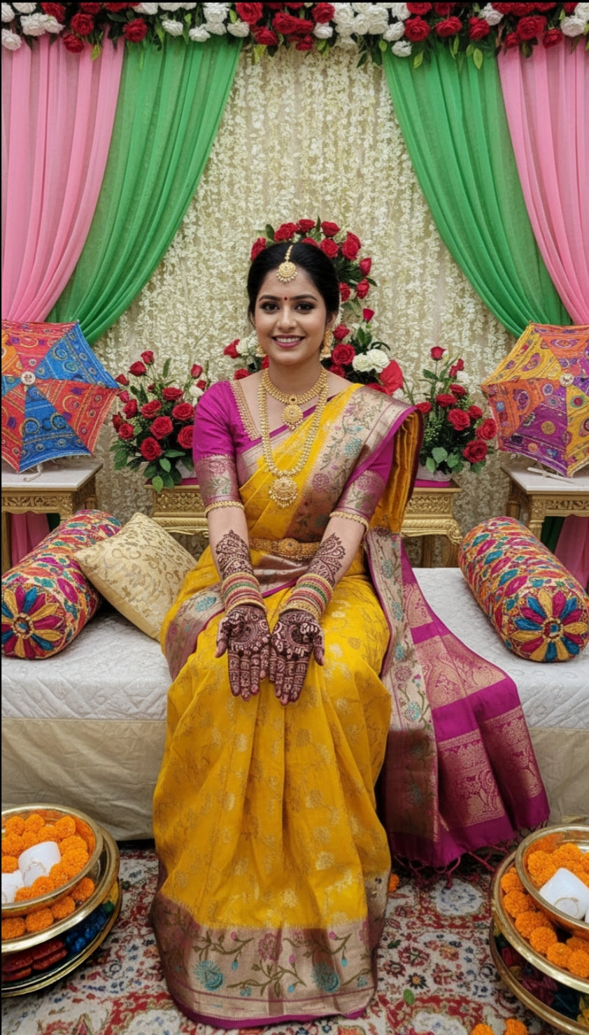 YELLOW SEMI GEORGETTE PAITHANI BORDER SAREE