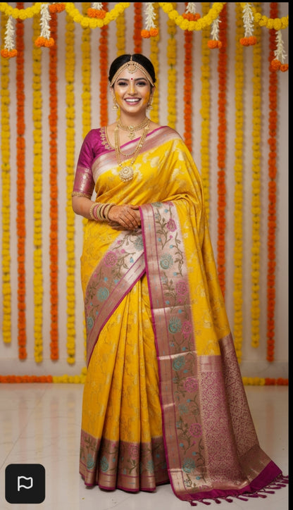 YELLOW SEMI GEORGETTE PAITHANI BORDER SAREE