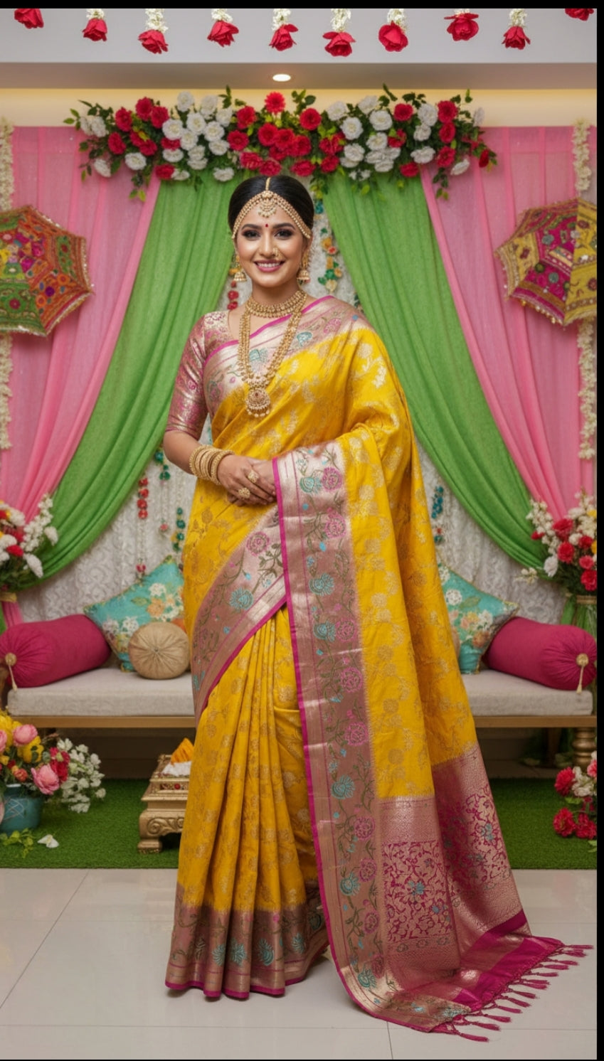 YELLOW SEMI GEORGETTE PAITHANI BORDER SAREE