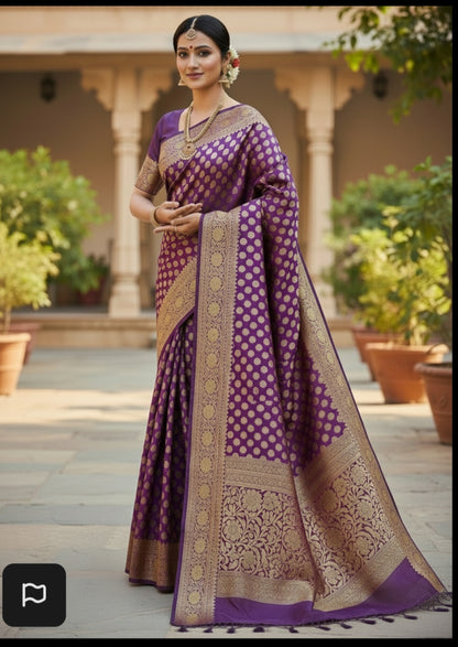 PURPLE SEMI CHINIYA KATAN SILK SAREE