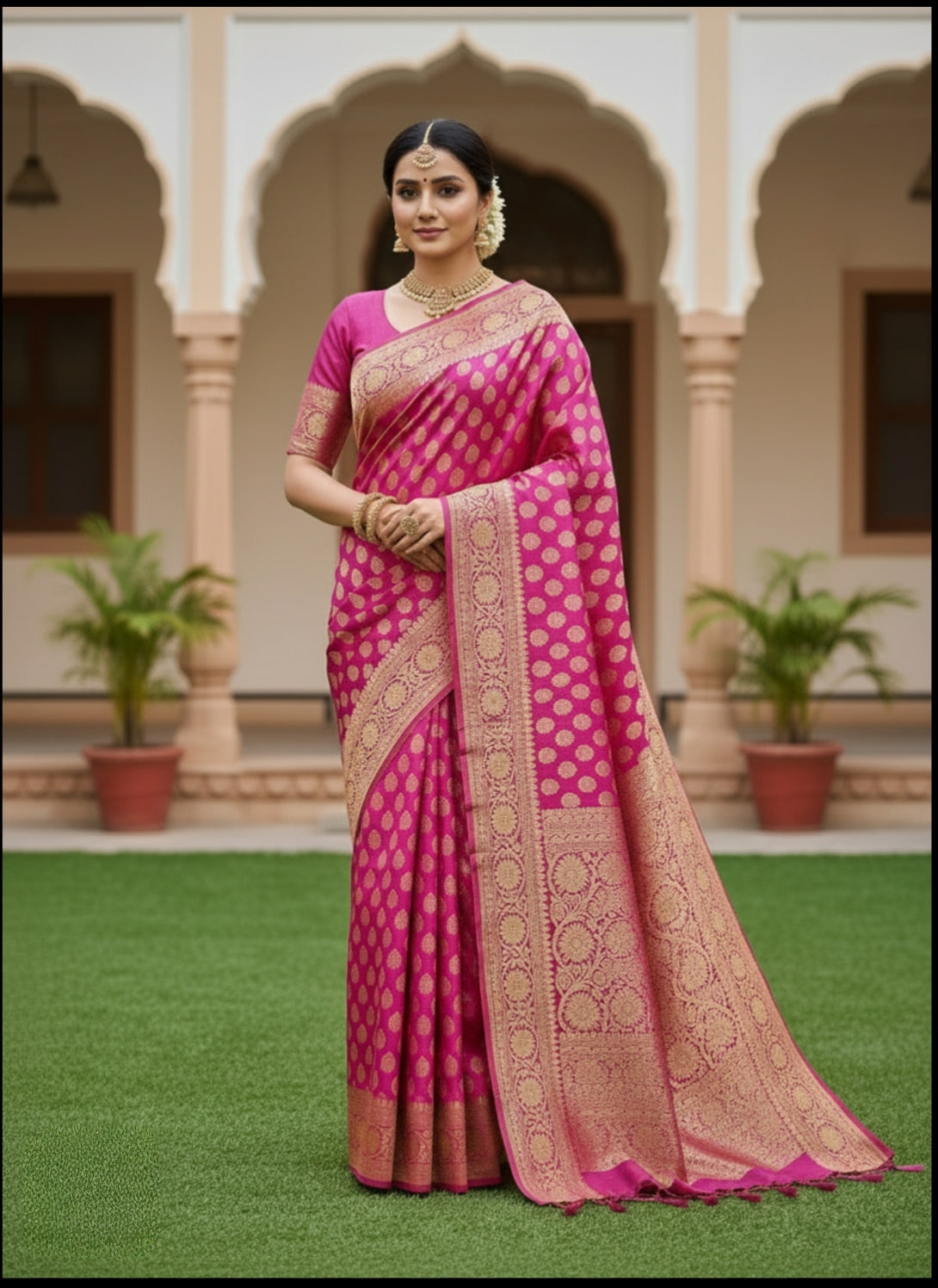 RANI PINK SEMI CHINIYA KATAN SILK SAREE