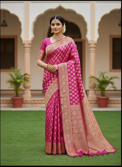 RANI PINK SEMI CHINIYA KATAN SILK SAREE