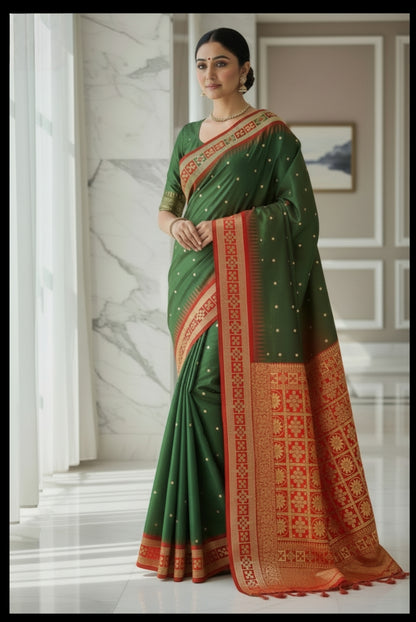 MEHNDI GREEN SEMI SILK WITH RESHAM ZARI