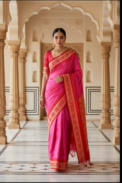 PINK SEMI SILK WITH RESHAM WEAVING SAREE