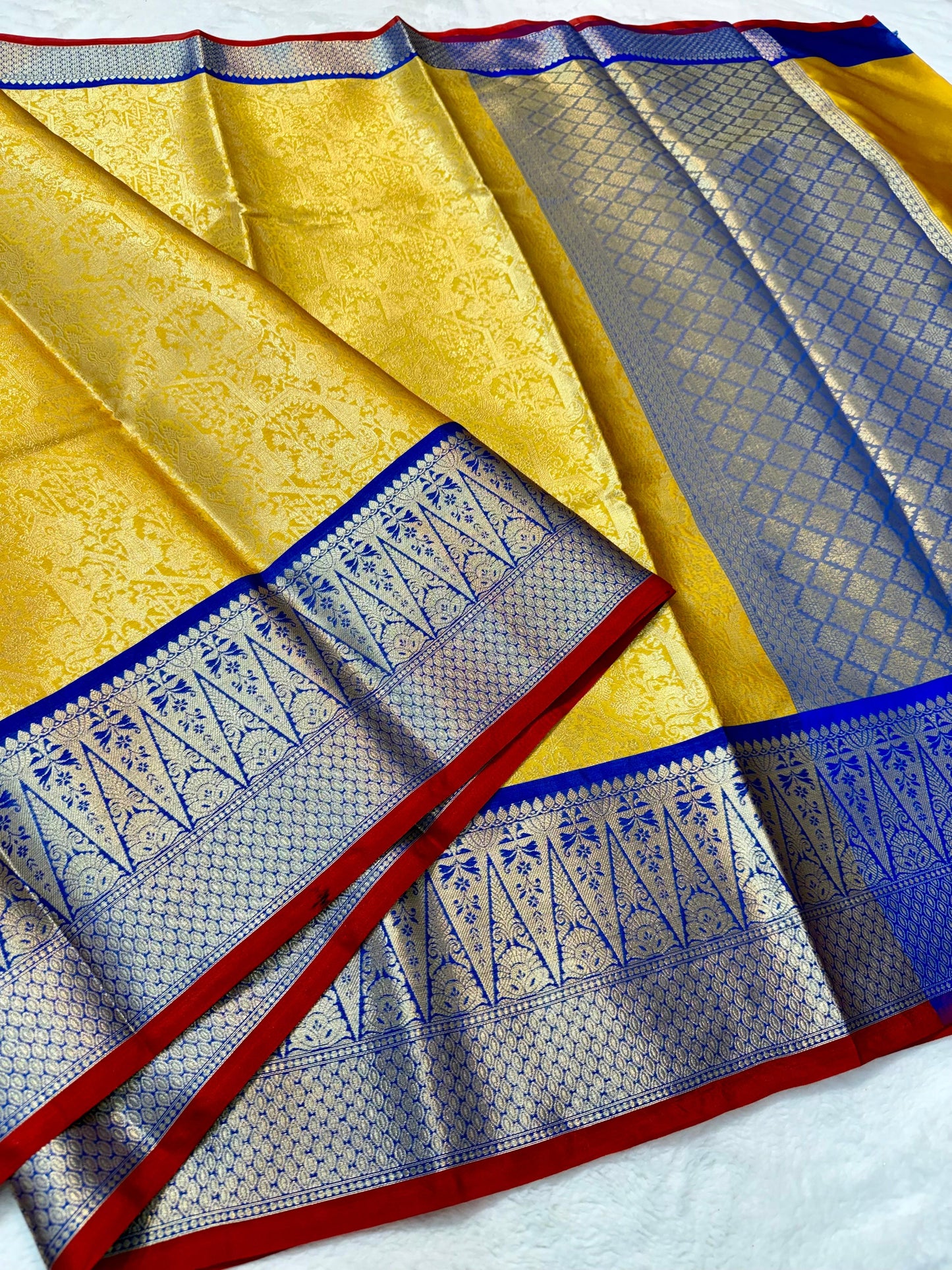 YELLOW SEMI KANCHI BORDER SAREES