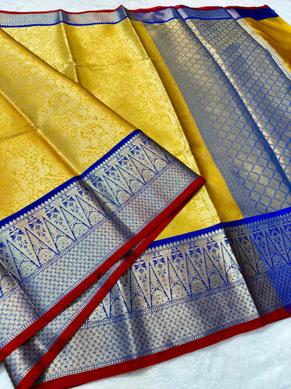 YELLOW SEMI KANCHI BORDER SAREES