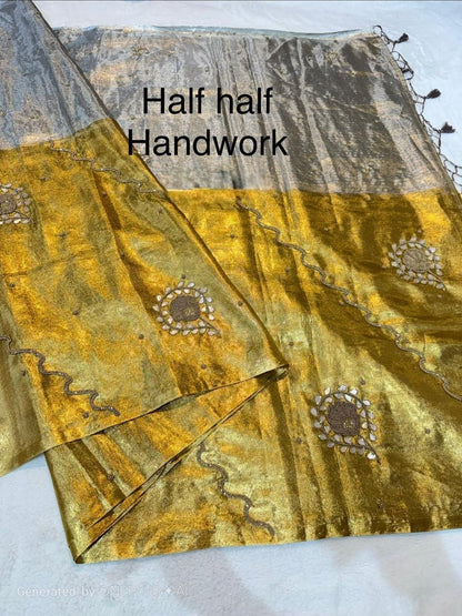 SUNEHRI LINEN TISSUE SILK SAREES with zari