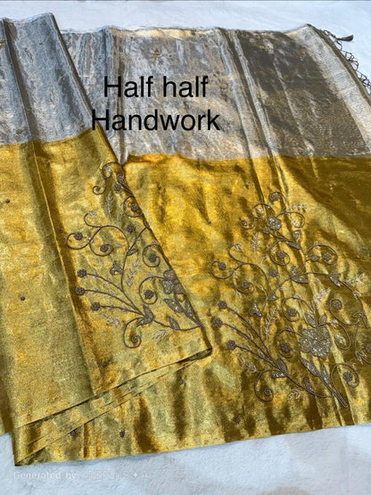 SUNEHRI LINEN TISSUE SILK SAREE