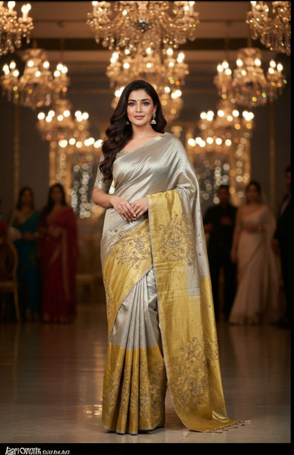 SUNEHRI LINEN TISSUE SILK SAREE