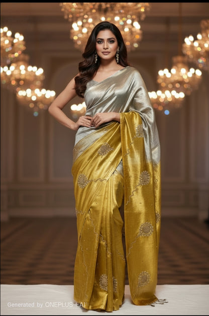 SUNEHRI LINEN TISSUE SILK SAREES with zari