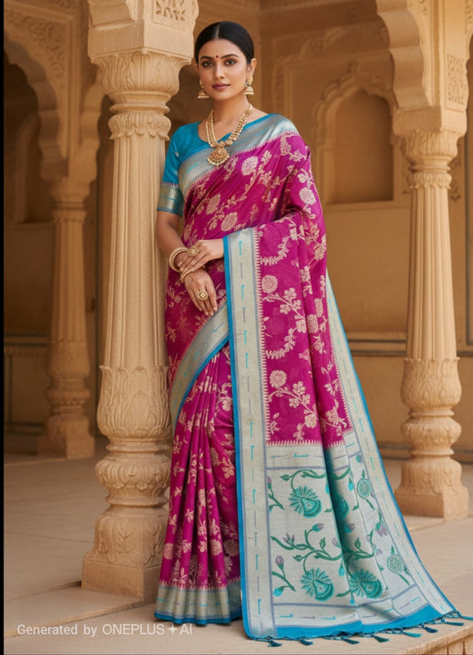 PURPLE SEMI GEORGETTE PAITHANI BORDER SAREE