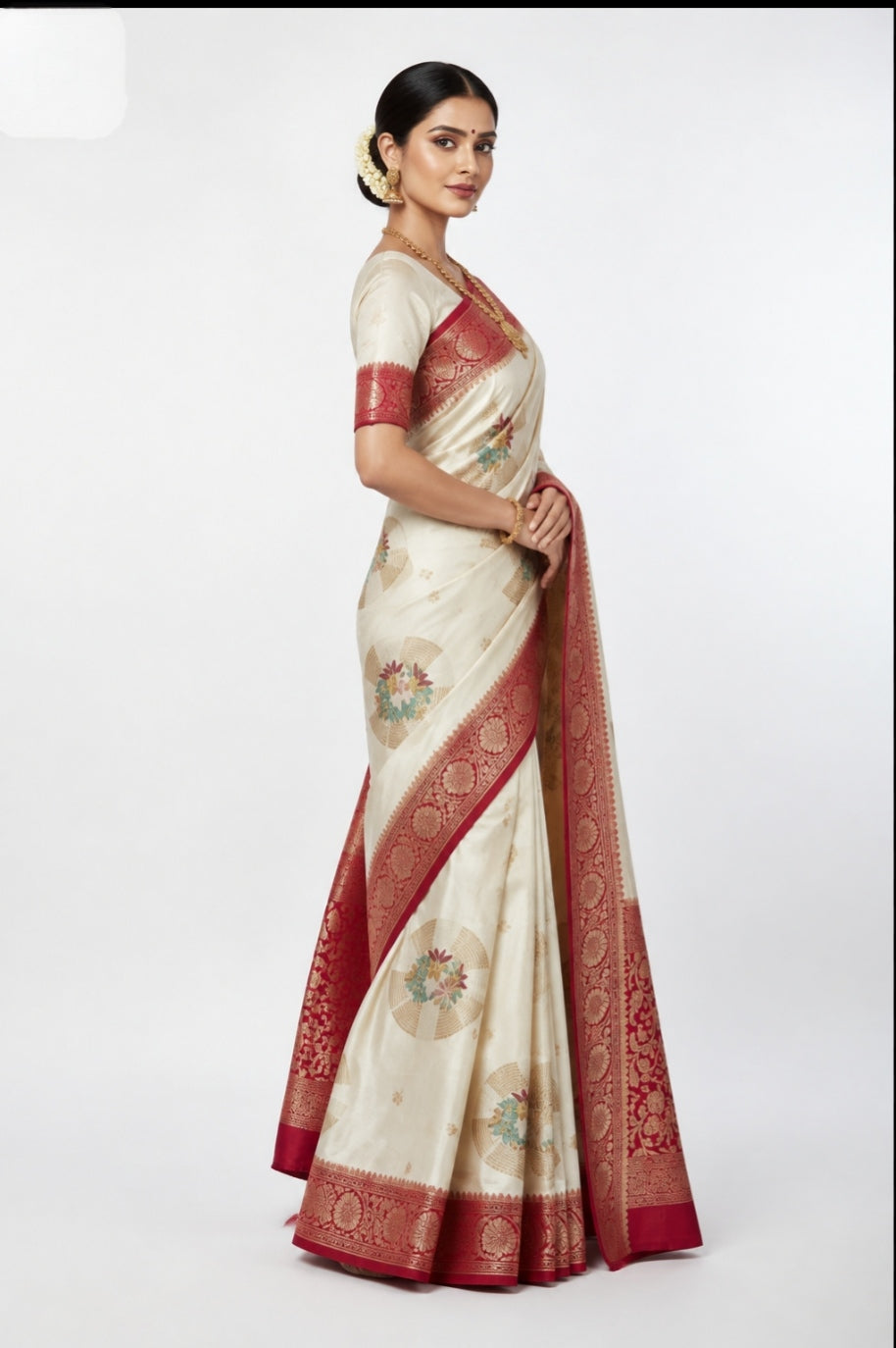 CREAM MOONGA SILK SAREE